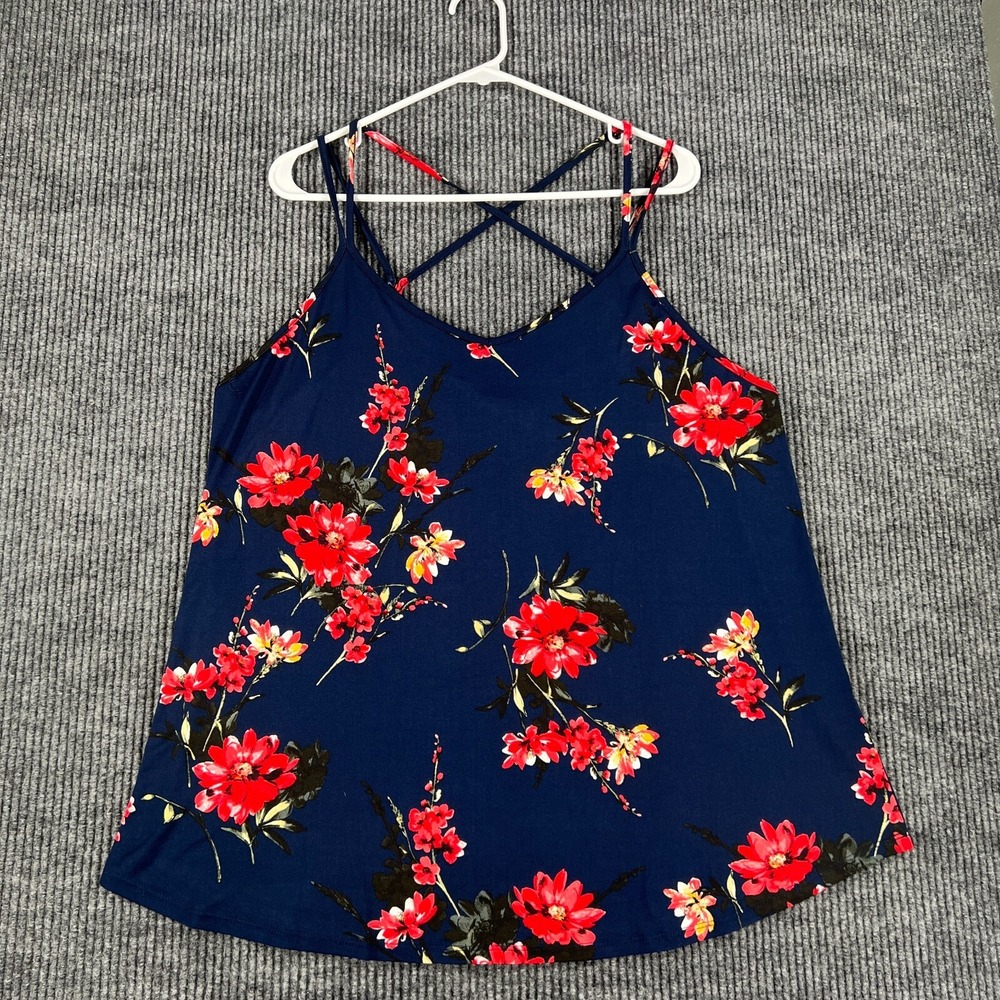 Papermoon Womens Shirt 1X Blue Floral Sleeveless Tank Top Stitch Fix NWT New